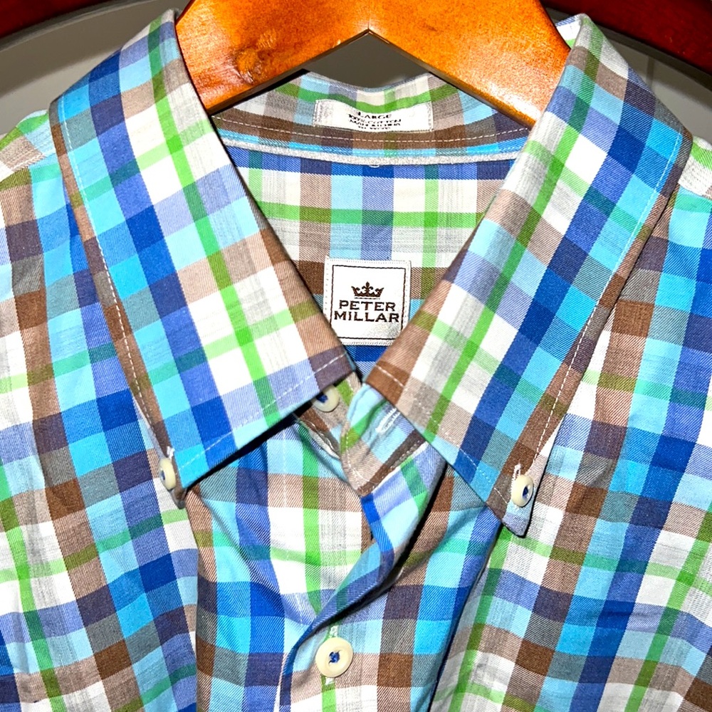 Peter Millar 100% Cotton Button Down Long Sleeves Shirt Size Large 16 1/2 - 34